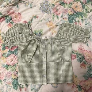 YesStyle - Green Gingham Button Up Top - Size XS/S